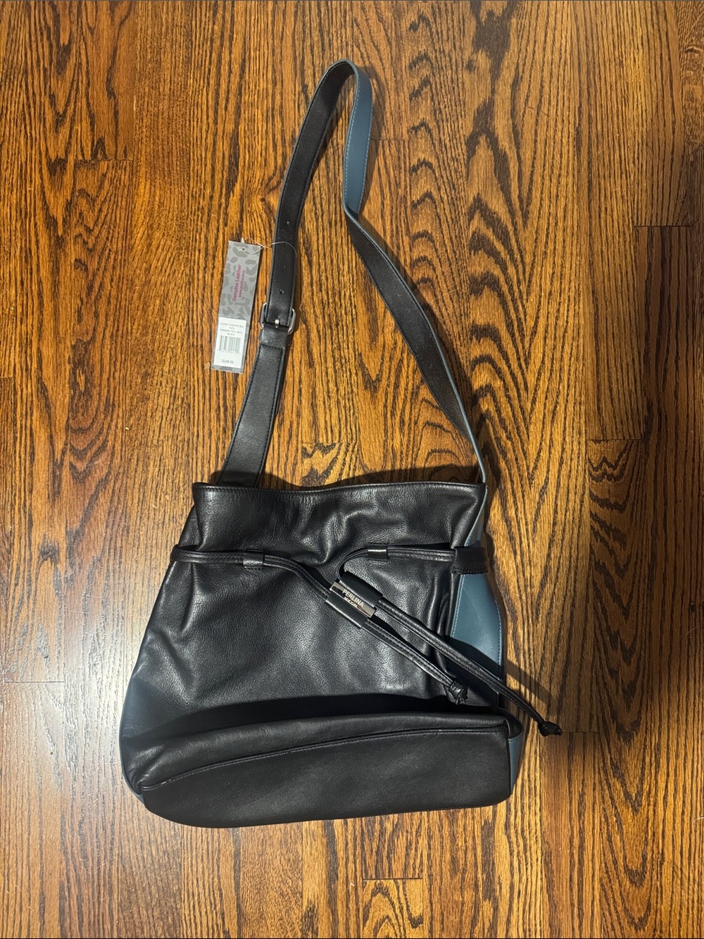 Perlina Black Shoulder Bag with Slate Blue Accent